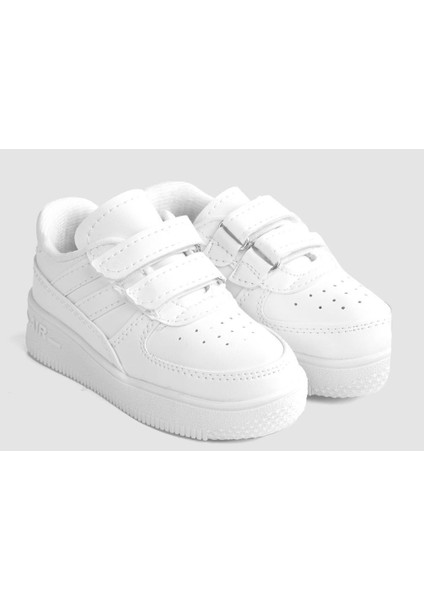 Günlük Unisex Çocuk Şeritli Beyaz Sneaker Cırtlı Hafif Rahat Spor Ayakkabı modelleri