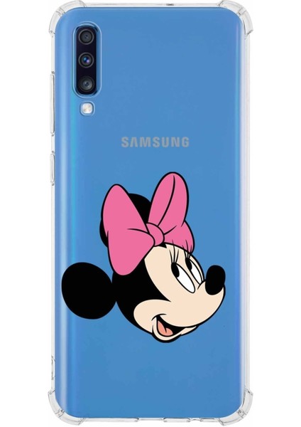 Samsung Galaxy A70 Köşe Korumalı Antişok Kapak Minnie Mouse Tasarımlı Şeffaf Kılıf