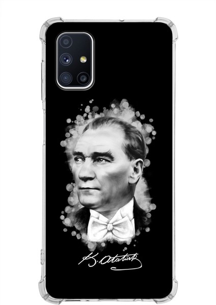 Galaxy M51 Uyumlu Köşe Korumalı Antişok Kapak Atatürk Tasarımlı Şeffaf Silikon Kılıf