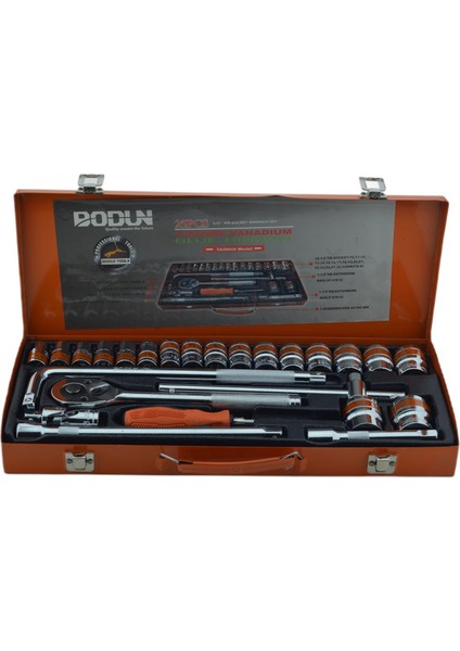 Tools Cr-V Krom Vanadyum Çelik 25 Parça Metal Kutulu Lokma Takımı