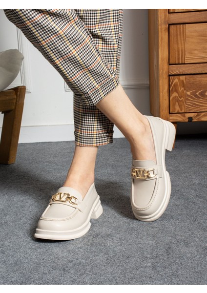 Vendi Krem Toka Detay Kadın Loafer modelleri