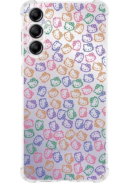 Samsung Galaxy A35 Uyumlu Köşe Korumalı Antişok Kapak Hello Kitty Tasarımlı Şeffaf Silikon Kılıf