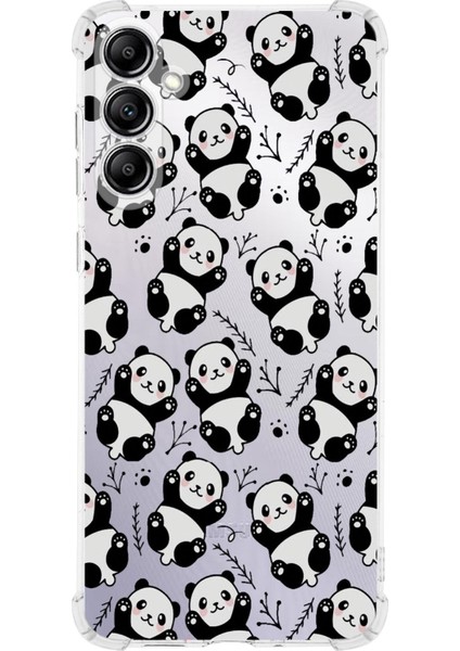 Samsung Galaxy M14 Uyumlu Köşe Korumalı Antişok Kapak Panda Tasarımlı Şeffaf Silikon Kılıf