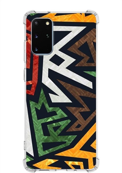 Samsung Galaxy S20 Plus Köşe Korumalı Antişok Kapak Soyut Grafiti Tasarımlı Şeffaf Kılıf