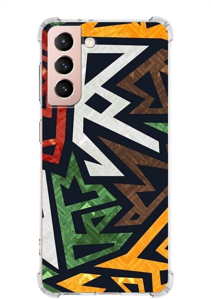 Samsung Galaxy S21 Fe Köşe Korumalı Antişok Kapak Soyut Grafiti Tasarımlı Şeffaf Kılıf