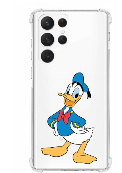 Samsung Galaxy S22 Ultra Uyumlu Köşe Korumalı Antişok Kapak Donald Duck Tasarımlı Şeffaf Kılıf