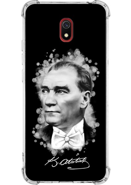 Xiaomi Redmi 8A Köşe Korumalı Antişok Kapak Atatürk Tasarımlı Şeffaf Silikon Kılıf
