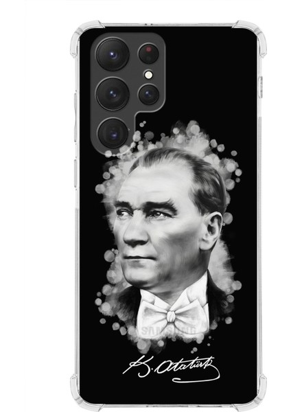 Samsung Galaxy S22 Ultra Uyumlu Köşe Korumalı Antişok Kapak Atatürk Tasarımlı Şeffaf Kılıf