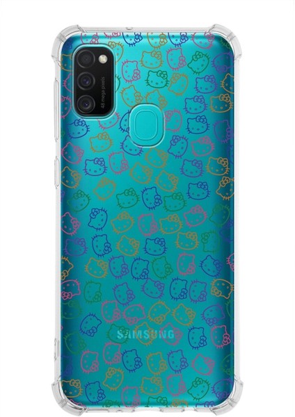Samsung Galaxy M30S Köşe Korumalı Antişok Kapak Hello Kitty Tasarımlı Şeffaf Silikon Kılıf