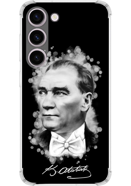 Samsung Galaxy S23 Uyumlu Köşe Korumalı Antişok Kapak Atatürk Tasarımlı Şeffaf Silikon Kılıf