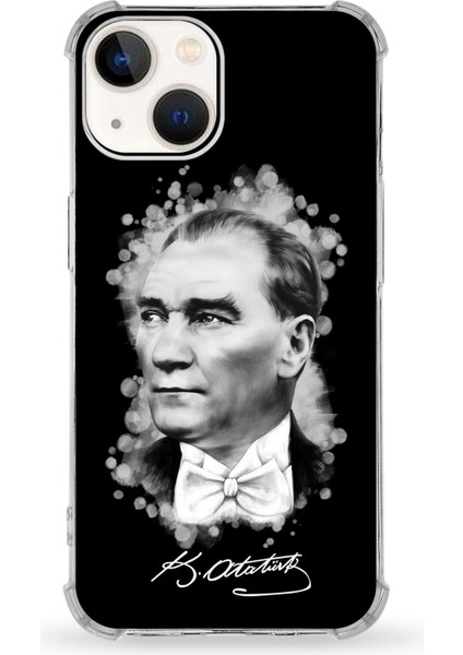 Apple iPhone 13 Uyumlu Darbe Emici Antişok Kapak Atatürk Tasarımlı Şeffaf Silikon Kılıf