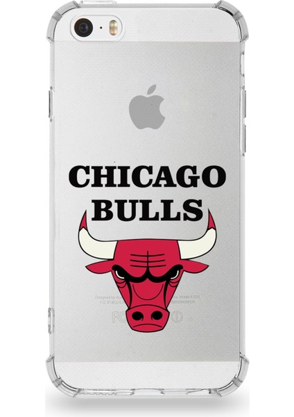 Apple iPhone 5 Uyumlu Darbe Emici Antişok Kapak Chicago Bulls Tasarımlı Şeffaf Silikon Kılıf