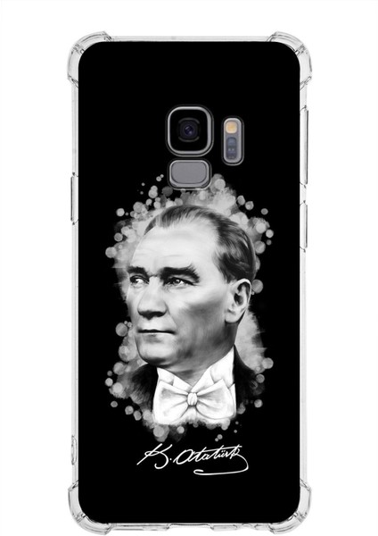 Samsung Galaxy S9 Uyumlu Köşe Korumalı Antişok Kapak Atatürk Tasarımlı Şeffaf Silikon Kılıf