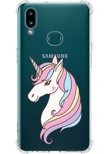 Samsung Galaxy A10S Uyumlu Köşe Korumalı Antişok Kapak Unicorn Tasarımlı Şeffaf Silikon Kılıf