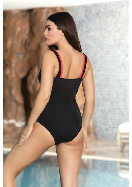Kadın Siyah Neon Pembe Detaylı Göğüs Askılı Astarlı Yüzücü Mayo HZL24S-AR1857 fiyatları