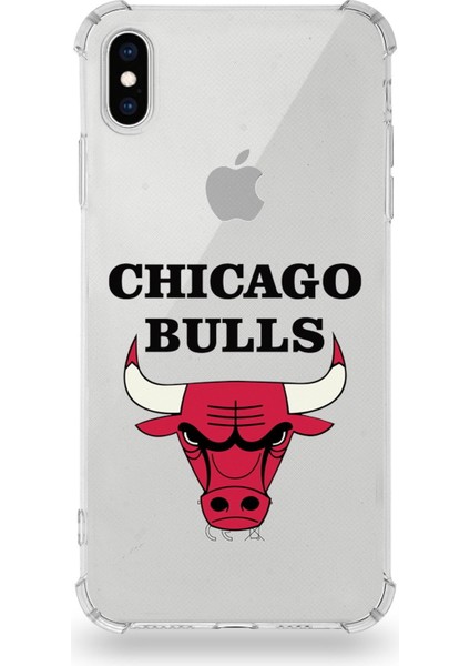 Apple iPhone Xs Max Uyumlu Darbe Emici Antişok Kapak Chicago Bulls Tasarımlı Şeffaf Silikon Kılıf