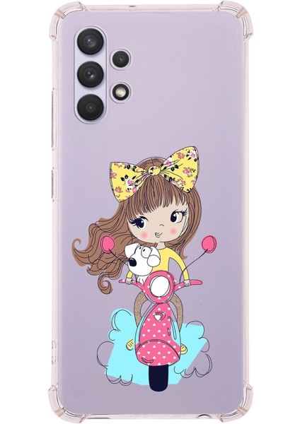 Samsung Galaxy A32 Uyumlu Köşe Korumalı Antişok Kapak Vespagirl Tasarımlı Şeffaf Silikon Kılıf