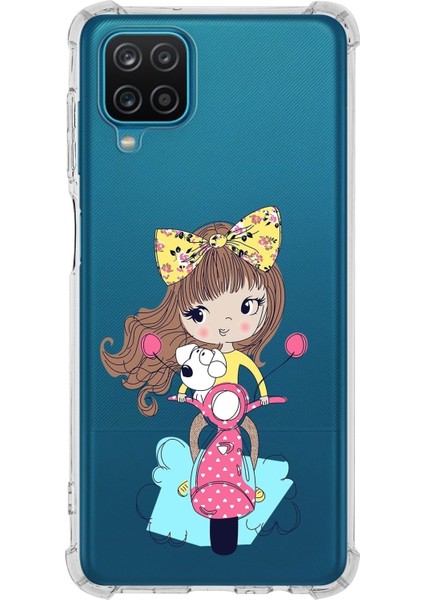 Samsung Galaxy M32 Uyumlu Köşe Korumalı Antişok Kapak Vespagirl Tasarımlı Şeffaf Silikon Kılıf