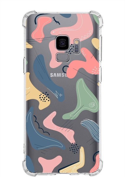 Samsung Galaxy S9 Köşe Korumalı Antişok Kapak Abstract Tasarımlı Şeffaf Silikon Kılıf