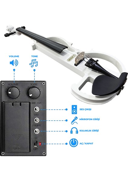 RCZ-606W Elektro Keman Seti Beyaz (Kulaklık Kablo Metod Tuner Yastık )
