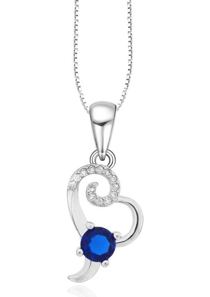 Diamond Serisi Safir Tektaş Okyanus Kalbi Stylish Gümüş Kadın Kolye