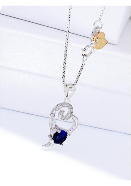 Diamond Serisi Safir Tektaş Okyanus Kalbi Stylish Gümüş Kadın Kolye fiyatları