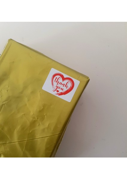 Kalp Desenli Teşekkür Etiketi - Thank You Sticker Yapışkanlı Kırmızı 30X40MM 100 Adet