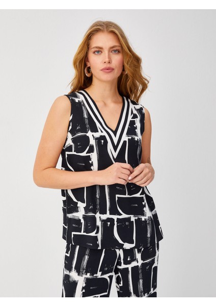 Monochrome Desen V Yaka Dokuma Atlet 68137