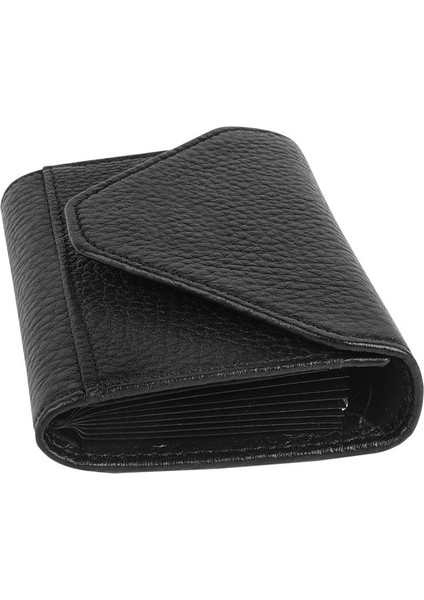 Siyah Unısex Çok Gözlü Deri Küçük Kartlık Cüzdan