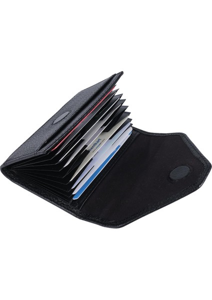 Siyah Unısex Çok Gözlü Deri Küçük Kartlık Cüzdan modelleri