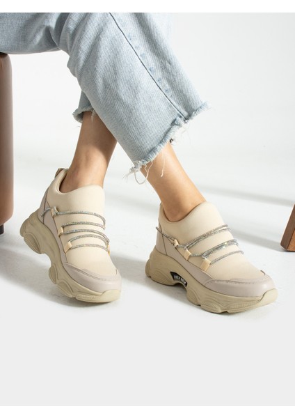 Never Ekru Taş Detay Kadın Sneakers