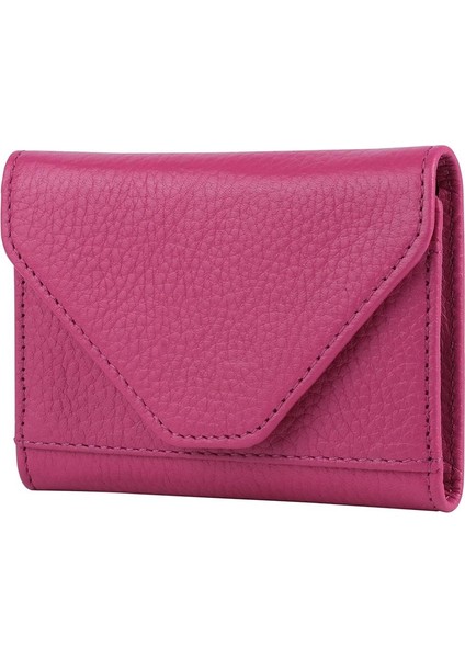 Pembe Unısex Çok Gözlü Deri Küçük Kartlık Cüzdan