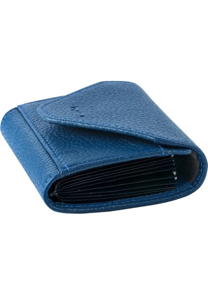 Mavi Unısex Çok Gözlü Deri Küçük Kartlık Cüzdan