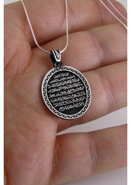 Gümüş Ayetel Kürsi Kolye Oval Model Taşsız Zincirli msn08 fiyatları