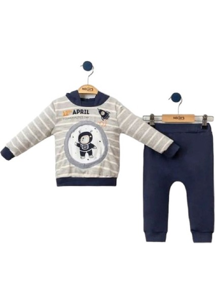 226683 Erkek Bebek Cosmonautıcs Kapüşonlu Lacivert Eşofman Takımı