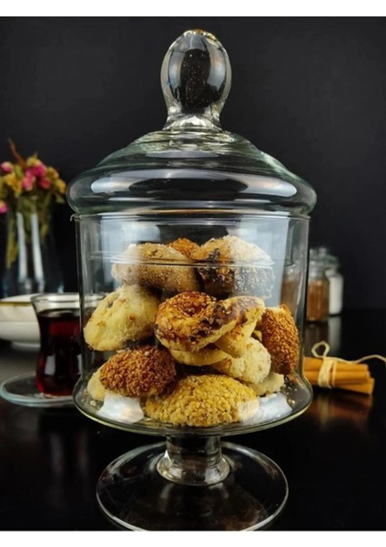Cam Kapaklı Ayaklı Drajelik Sunumluk ve Kurabiyelik 23 cm
