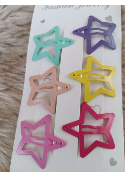 6 Lı Yıldız Model Karışık Pastel Renkli 3,5 cm Çocuk Çıt Çıt Toka