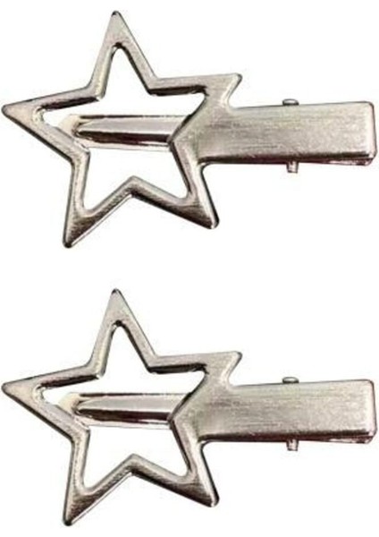 Metal Yıldız Figürlü Gümüş Renk Çift Pens Toka 2'li