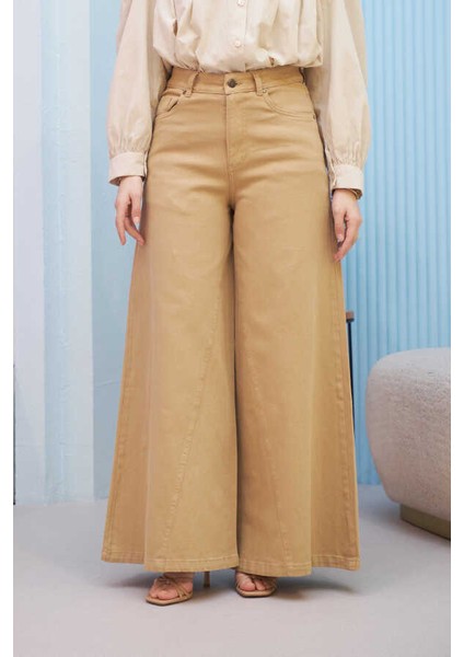 1162-PARÇA Boyalı Denim Pantolon Bej fiyatları