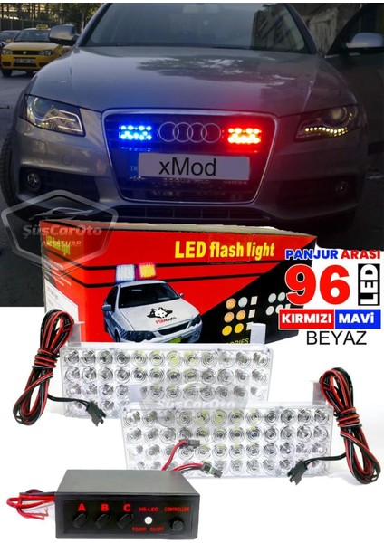 96 LED 3 Modlu Panjur Içi Çakar LED Panjur Arası Çakar Kırmızı Mavi 48X2 LED Lamba Flaşlı Polis Işığı 12V