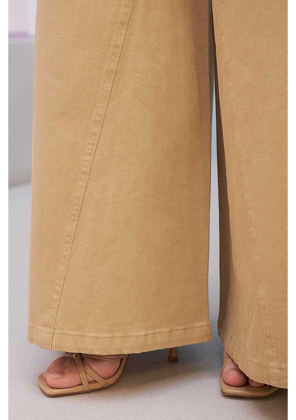 1162-PARÇA Boyalı Denim Pantolon Bej indirimleri