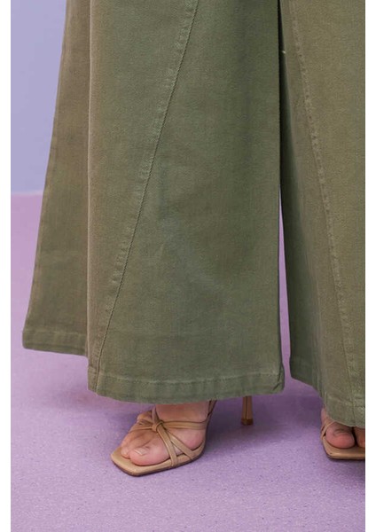 1162-PARÇA Boyalı Denim Pantolon Haki fırsatları