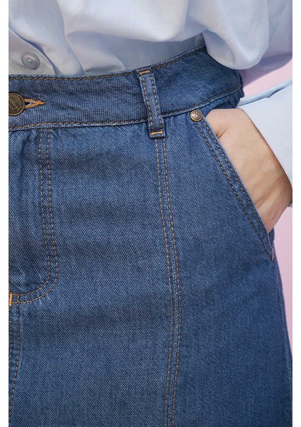 2286-PILELI Denim Etek Koyu Mavi modelleri
