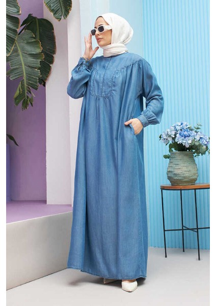6634-TENSEL Denim Elbise Koyu Mavi fiyatları