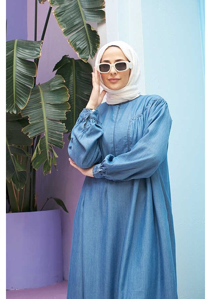6634-TENSEL Denim Elbise Koyu Mavi modelleri