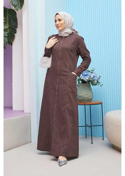 6463-BATTAL Denim Ferace Kahve fiyatları