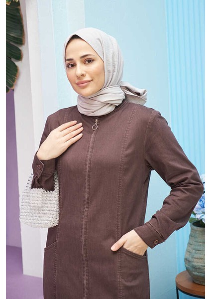 6463-BATTAL Denim Ferace Kahve modelleri