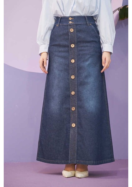 2287-DENIM Dikişli Etek Koyu Mavi fiyatları