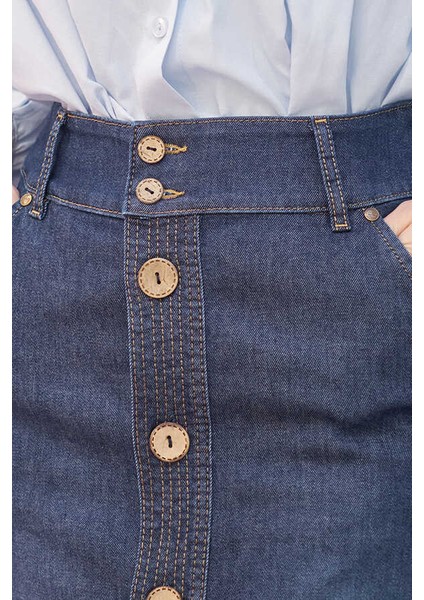 2287-DENIM Dikişli Etek Koyu Mavi modelleri