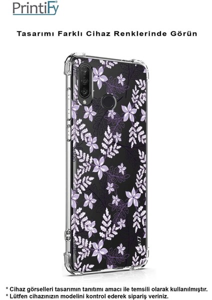 Huawei P40 Pro Köşe Korumalı Antişok Kapak Floral Lila Tasarımlı Şeffaf Kılıf modelleri